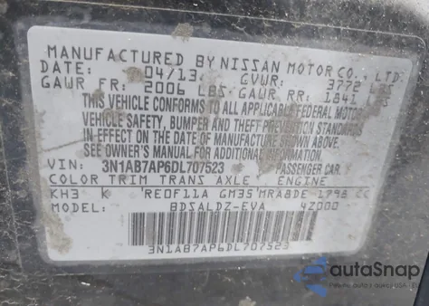 2013 Nissan Sentra Sv z USA, uszkodzony, nr VIN 3N1AB7AP6DL707523